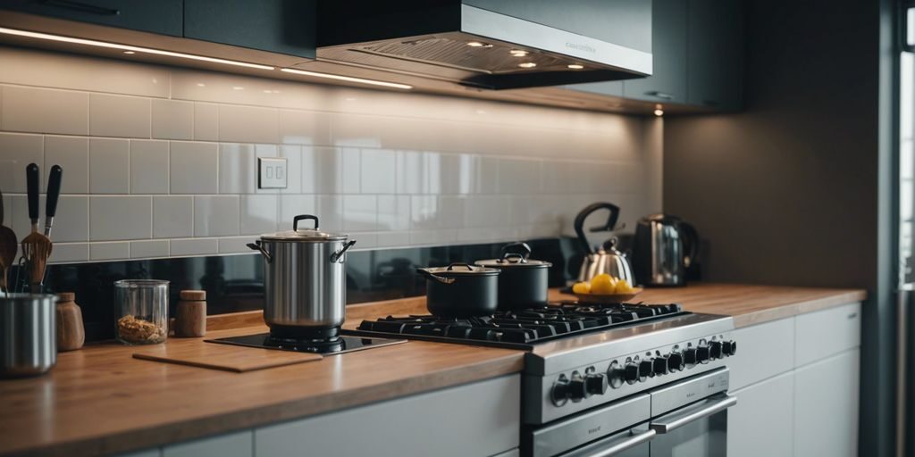 Modern kitchen highlighting the ideal gas point height for safe and efficient installation.