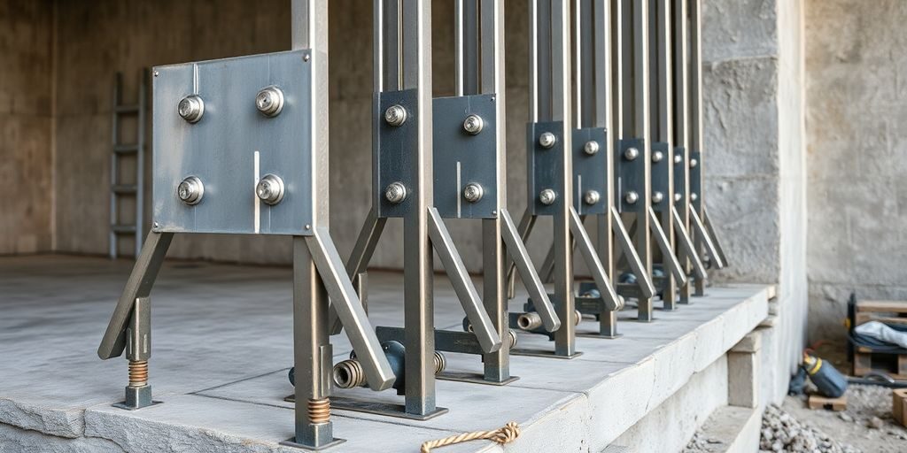 Escoras metálicas montadas em obra