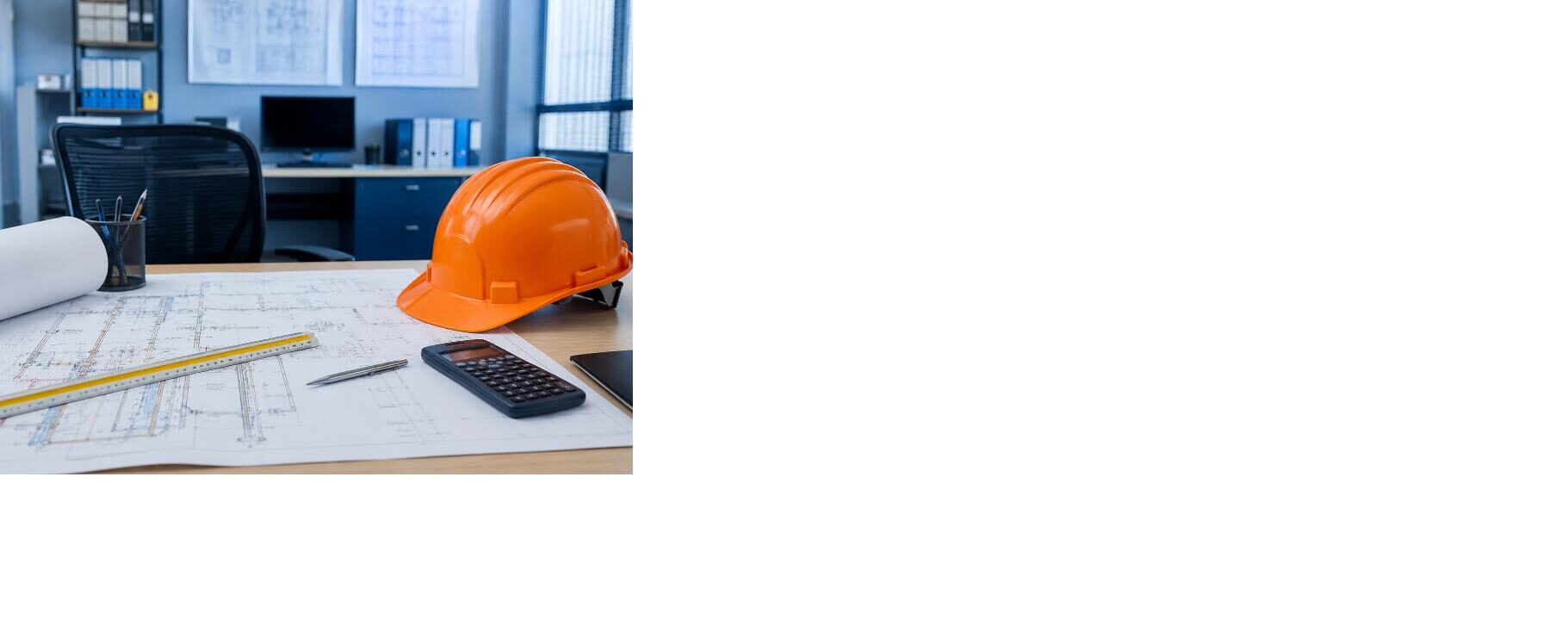 Mesa de engenharia com planta de projeto de gás natural e capacete de segurança